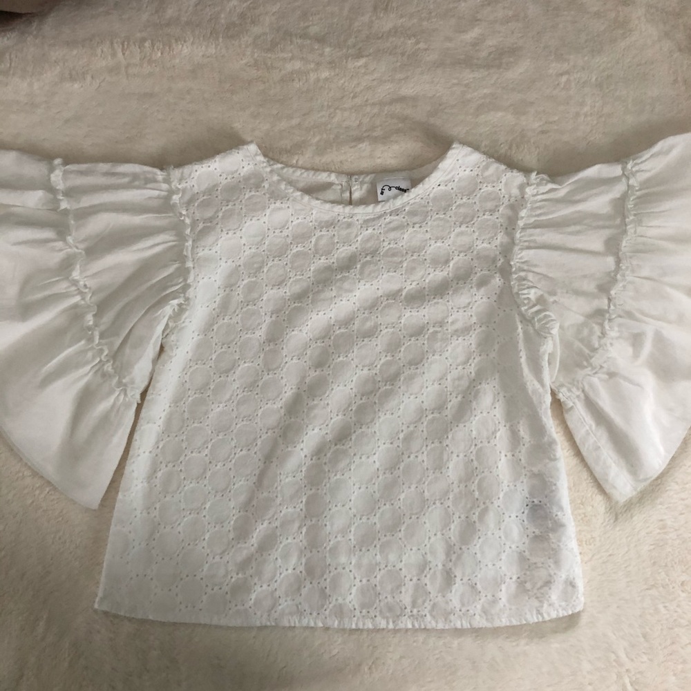 White Cotton Ruffle Sleeve blouse sz XS NWOT